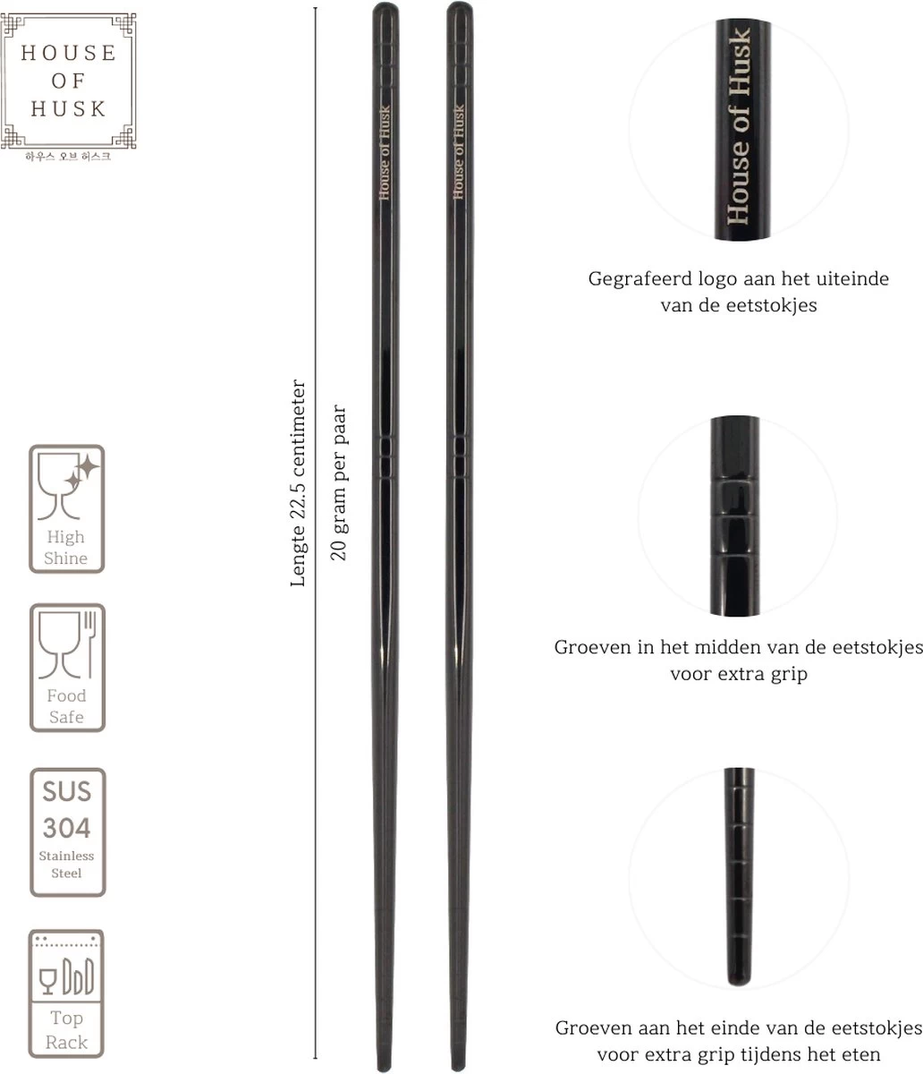 House Of Husk Chopsticks Set - Koreaanse Eetstokjes - Vaatwasserbestendig - RVS - 5 Paar - Zwart 4 House Of Husk Chopsticks Set - Koreaanse Eetstokjes - Vaatwasserbestendig - RVS - 5 Paar - Zwart - Image 2