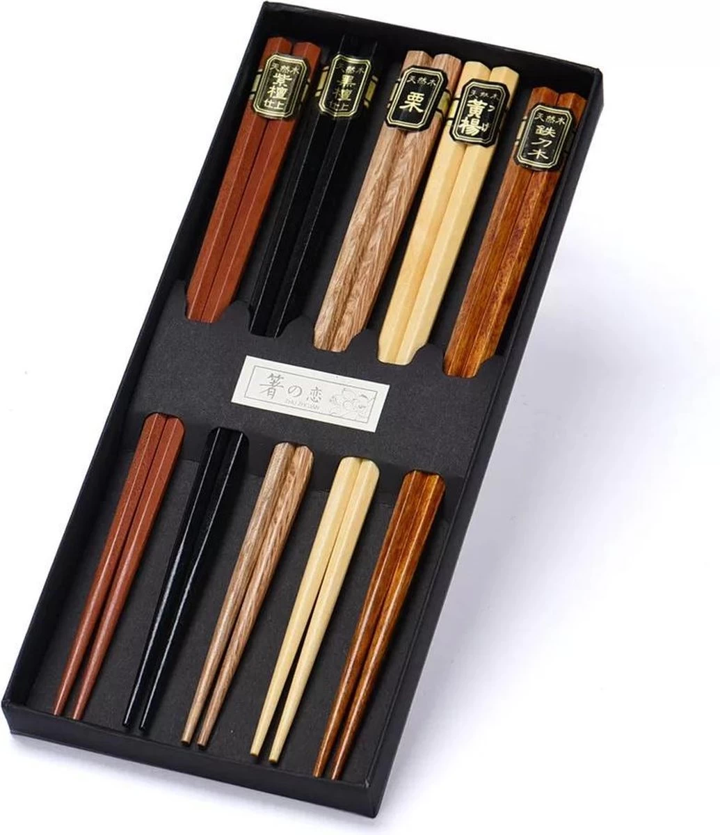 Merkloos Chopsticks - 5 Paar - Beukenhout - Sushi Giftset
