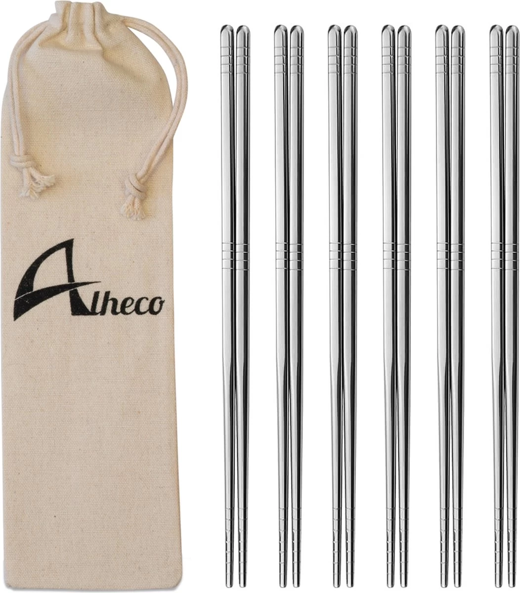 Alheco 6 Paar Koreaanse Chopsticks - Eetstokjes - Metaal / RVS - Zilver