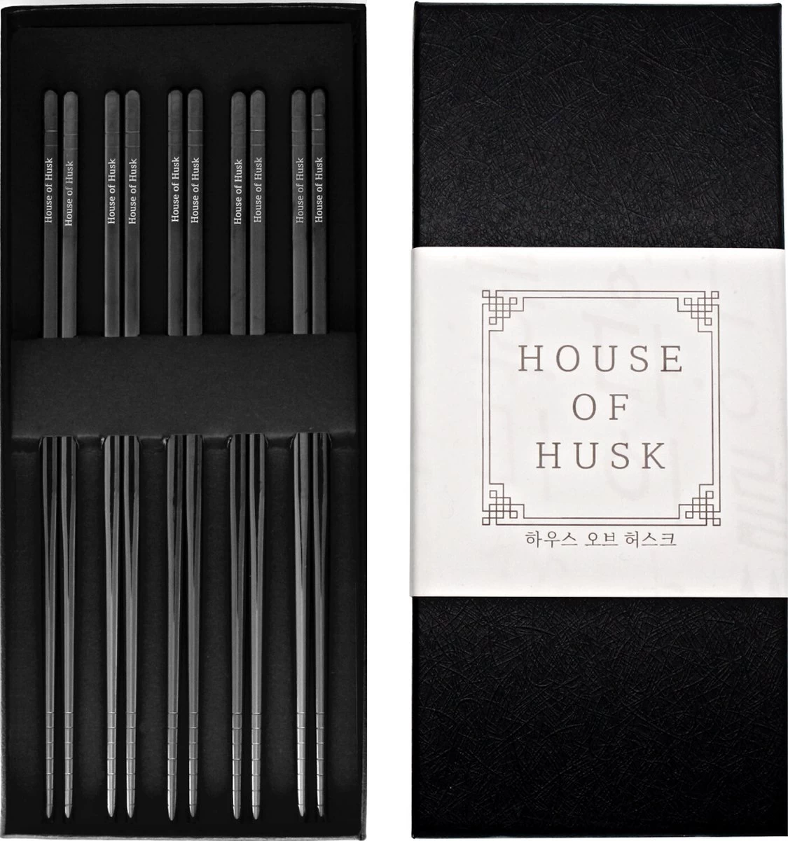 House Of Husk Chopsticks Set - Koreaanse Eetstokjes - Vaatwasserbestendig - RVS - 5 Paar - Zwart
