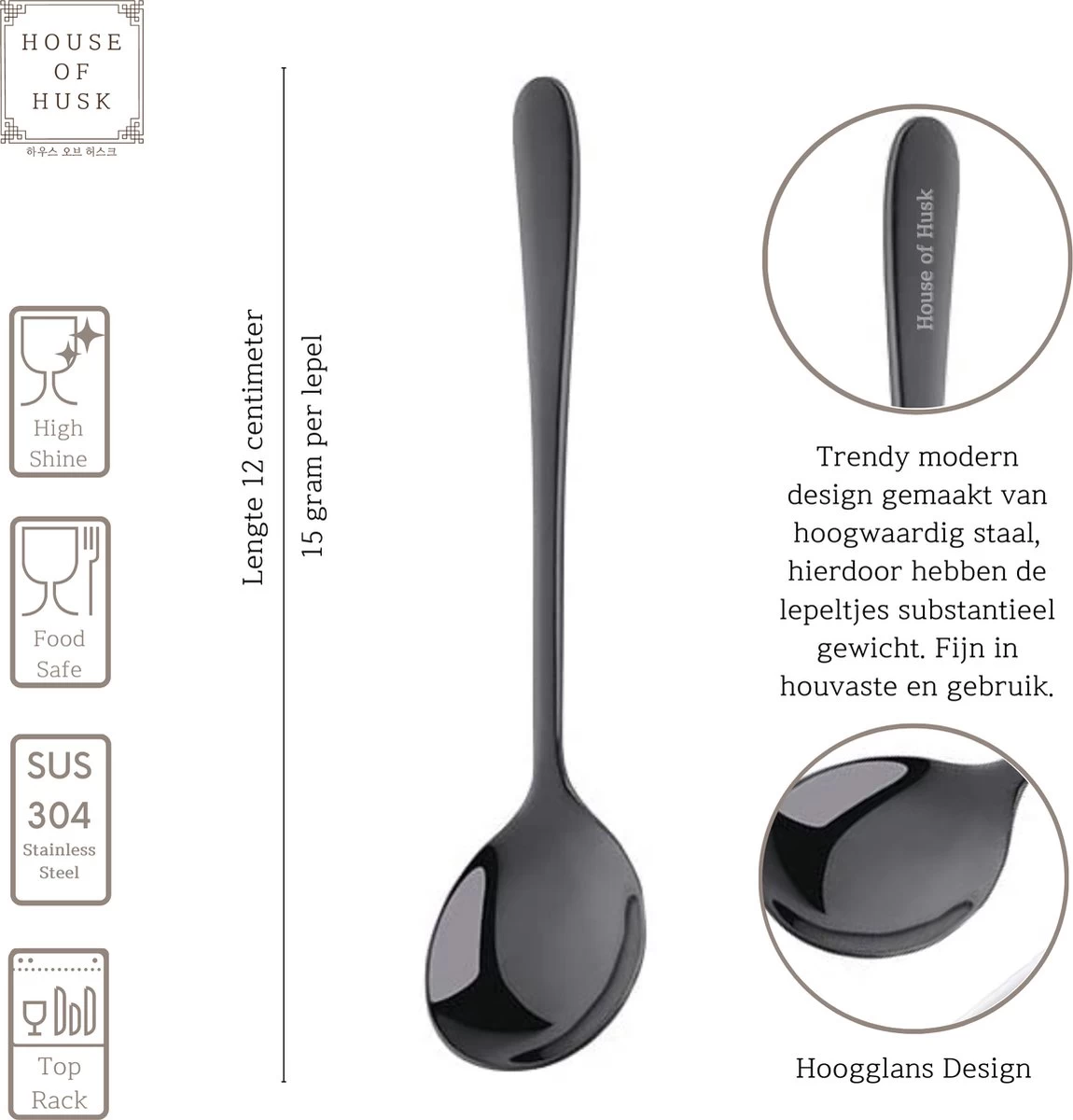 House Of Husk® Koffielepel Set - Theelepel - Koffielepeltjes - Espresso Lepeltjes - RVS - 12cm - 12 Stuks - Zwart 4 House Of Husk® Koffielepel Set - Theelepel - Koffielepeltjes - Espresso Lepeltjes - RVS - 12cm - 12 Stuks - Zwart - Afbeelding 2