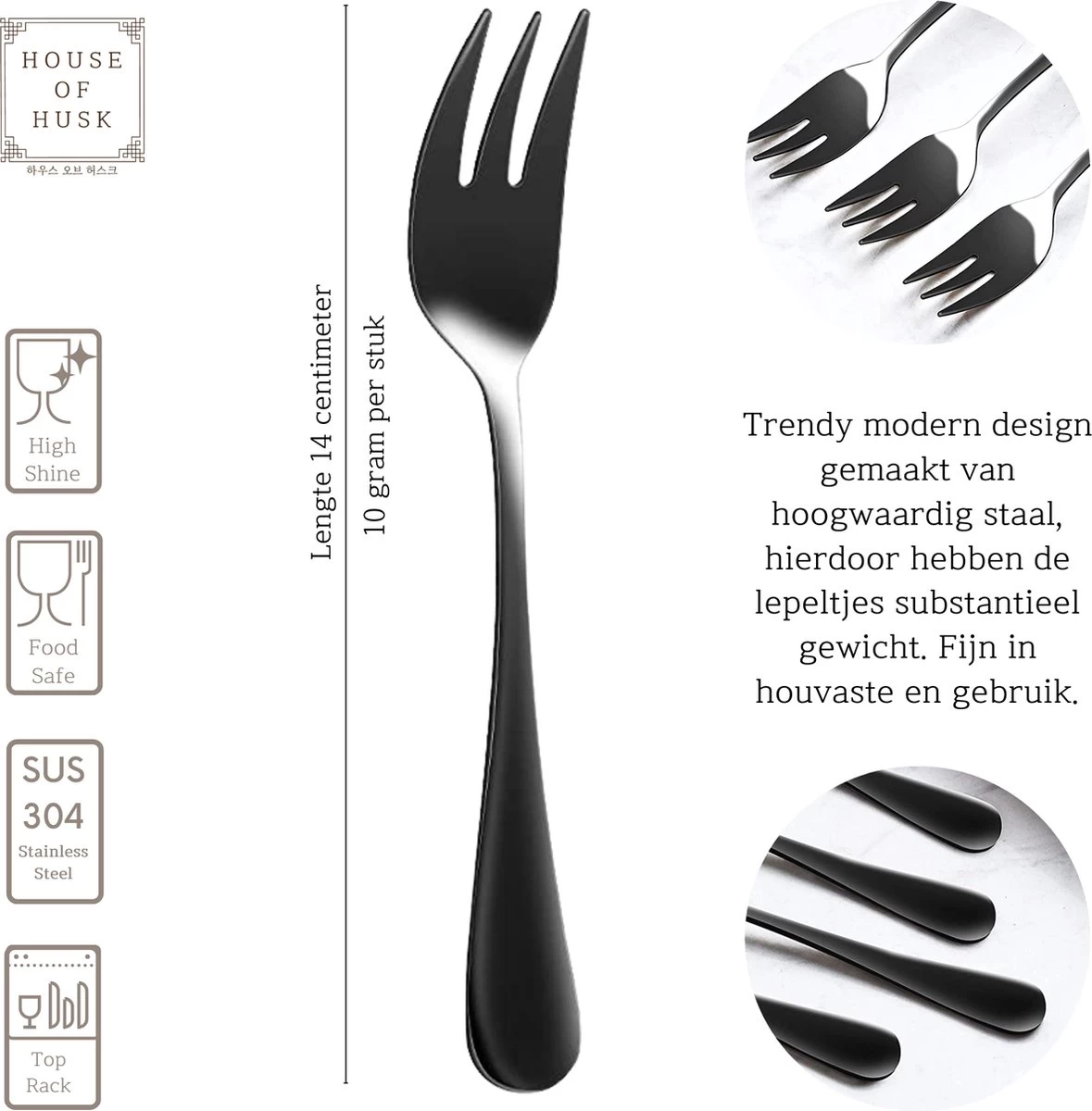 House Of Husk® Gebaksvorkjes - Dessertvorken - Taartvorkjes - Cocktailvorken - Klein Vorkjes - 12 Stuks - RVS - Zwart 4 House Of Husk® Gebaksvorkjes - Dessertvorken - Taartvorkjes - Cocktailvorken - Klein Vorkjes - 12 Stuks - RVS - Zwart - Afbeelding 2