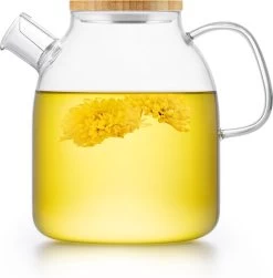 S091 Glazen Theepot Met Bamboedeksel - 1600 Ml - Samadoyo