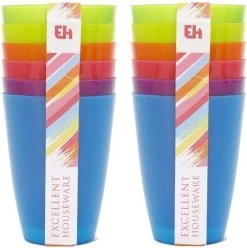 Merkloos 12x Gekleurde Drinkbekers/mokken Kunststof 10 Cm - Limonade Bekers - Campingservies/picknickservies