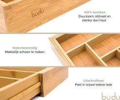Budu Uitschuifbare Bamboe Bestekbak #33,5 (33,5 Cm Diep) - Bestekcassette Hout - Besteklade - 33,5 X 28 - 45 Cm - 5/7 Vakken 15 Budu Uitschuifbare Bamboe Bestekbak #33,5 (33,5 Cm Diep) - Bestekcassette Hout - Besteklade - 33,5 X 28 - 45 Cm - 5/7 Vakken -Keukenbenodigdheden Winkel 1200x1000 5