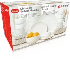Alpina Tafelservies - Serviesset 40-delig - 8 Persoons - Vaatwasserbestendig - Geschikt Voor Magnetron - Wit -Keukenbenodigdheden Winkel 1200x1005 2