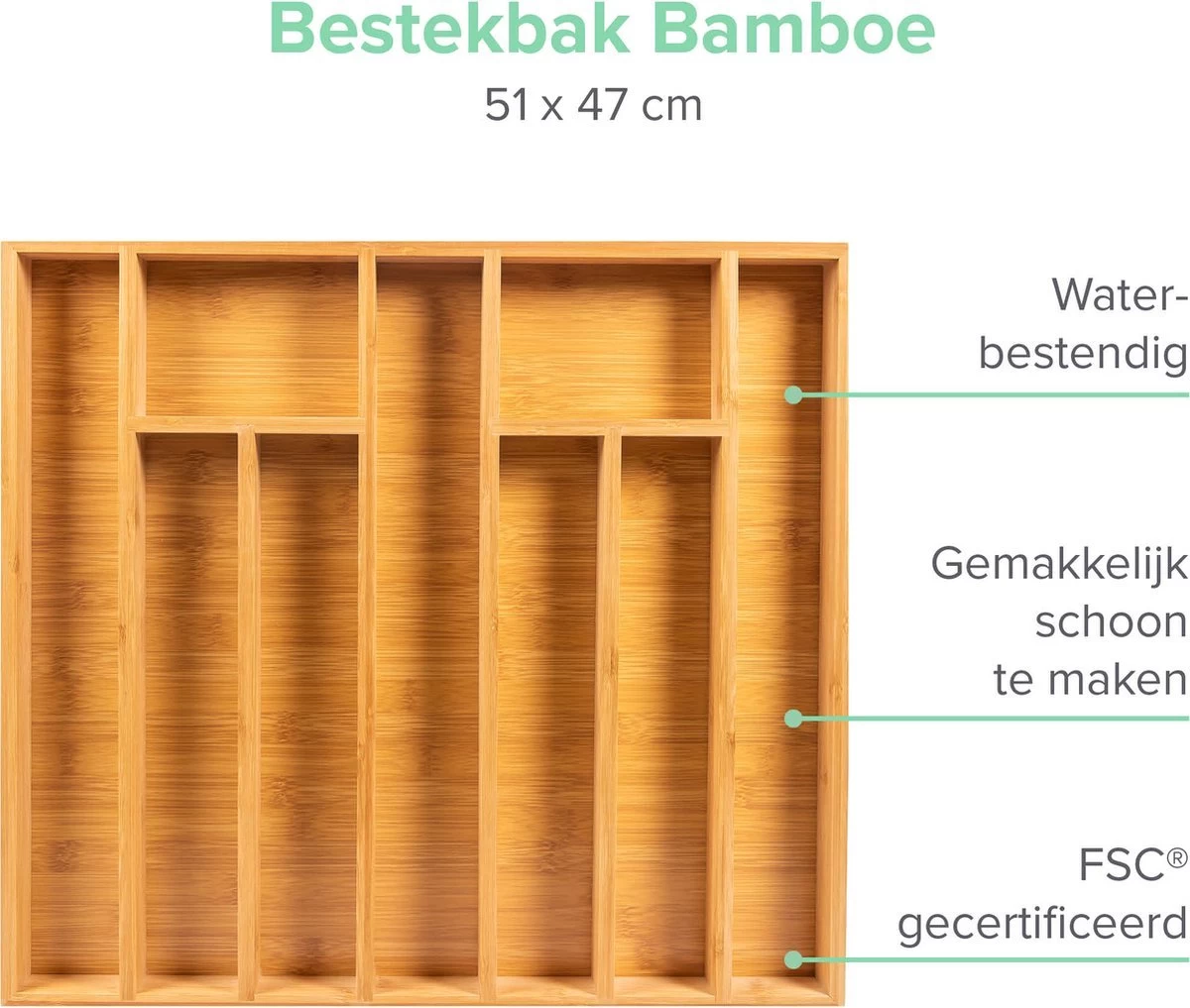 Grote Bestekbak Bamboe 51x47cm | Besteklade Van Coninx | Bestekhouder | Opbergbak | Duurzaam | Voor Laden Van 47cm Diep 9 Grote Bestekbak Bamboe 51x47cm | Besteklade Van Coninx | Bestekhouder | Opbergbak | Duurzaam | Voor Laden Van 47cm Diep - Afbeelding 7