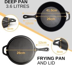 Nuovva 2-in-1 Gietijzeren Steelpan En Braadpan Of Grillplaat Met Dubbel Functie Koekenpan Deksel - 3 Liter - 26cm -Keukenbenodigdheden Winkel 1200x1086