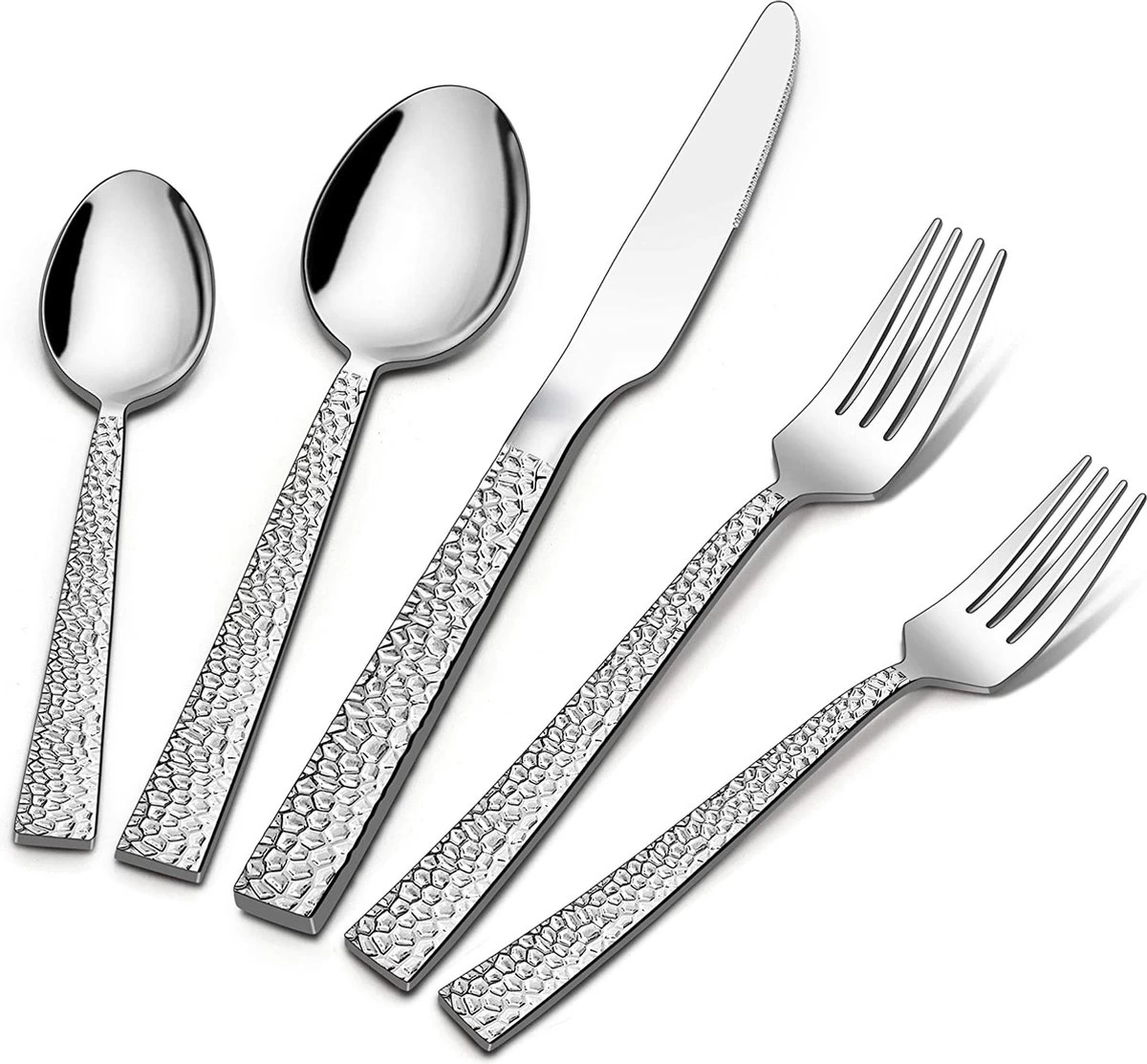 Deleca 6 Persoons Bestekset Deluxe (30-delig) - Vorken, Lepels En Messen - Vaatwasserbestendig - Gehamerd - Zilver / RVS 3 Deleca 6 Persoons Bestekset Deluxe (30-delig) - Vorken, Lepels En Messen - Vaatwasserbestendig - Gehamerd - Zilver / RVS