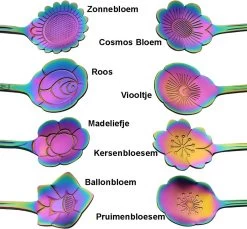 Fako Bijoux® - Bloemen Lepels Set - Theelepel / Koffielepel - 12cm - Regenboog - 8 Stuks -Keukenbenodigdheden Winkel 1200x1113 6