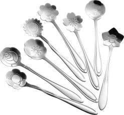 Fako Bijoux® - Bloemen Lepels Set - Theelepel / Koffielepel - 12cm - Zilver - 8 Stuks -Keukenbenodigdheden Winkel 1200x1115 1