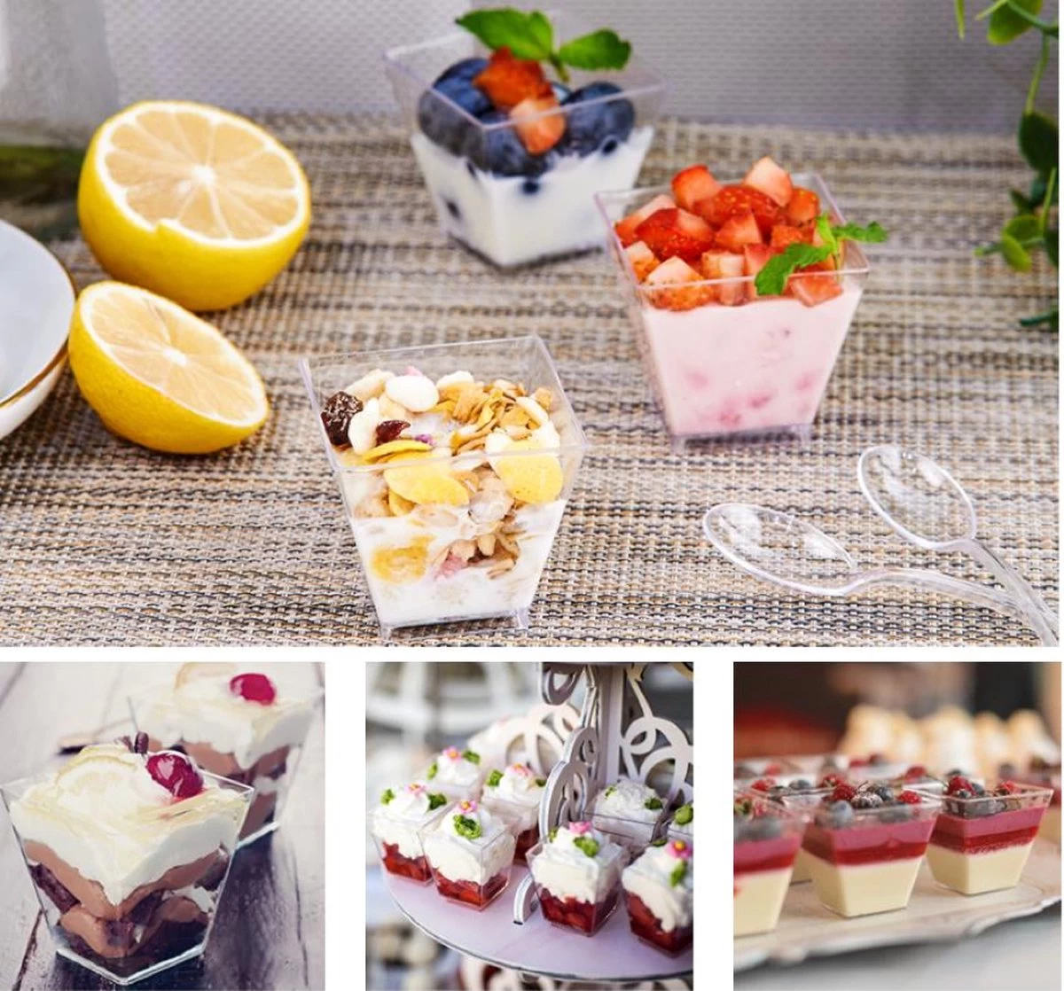 Merkloos Kleine Amuse Bakjes Voor Dessert/IJs/Fruit/Hapjes/Tapas/Toetje/Gebakje/Taartje - Herbruikbare Amusebakjes Van Kunststof - Afwasmachinebestendig - 70ML - Vierkant - 25 Stuks - Transparant 6 Merkloos Kleine Amuse Bakjes Voor Dessert/IJs/Fruit/Hapjes/Tapas/Toetje/Gebakje/Taartje - Herbruikbare Amusebakjes Van Kunststof - Afwasmachinebestendig - 70ML - Vierkant - 25 Stuks - Transparant - Image 4