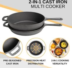 Nuovva 2-in-1 Gietijzeren Steelpan En Braadpan Of Grillplaat Met Dubbel Functie Koekenpan Deksel - 3 Liter - 26cm -Keukenbenodigdheden Winkel 1200x1134