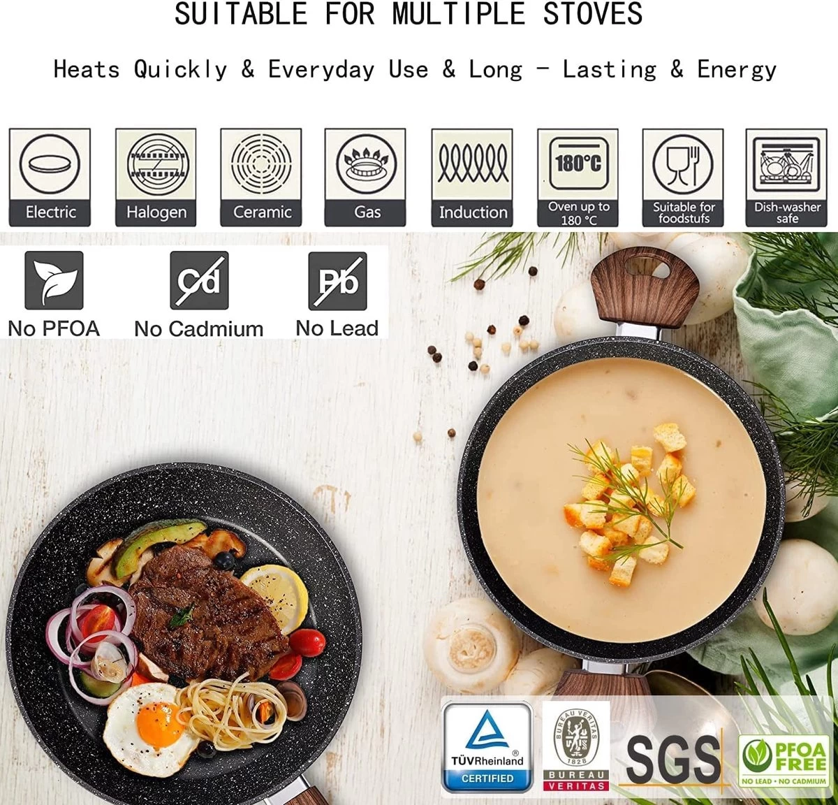 Royalty Line Inductie Pannenset - Luxe 14-delige Pannenset Marmeren Coating - Pannen Met Afneembare Handvaten - Oven-Ready - PFAS-Vrij - Voor Alle Warmtebronnen - Afneembare Koudgrepen - Antiaanbaklaag - Koekenpan Met Glazen Deksels - Roze 4 Royalty Line Inductie Pannenset - Luxe 14-delige Pannenset Marmeren Coating - Pannen Met Afneembare Handvaten - Oven-Ready - PFAS-Vrij - Voor Alle Warmtebronnen - Afneembare Koudgrepen - Antiaanbaklaag - Koekenpan Met Glazen Deksels - Roze - Afbeelding 2