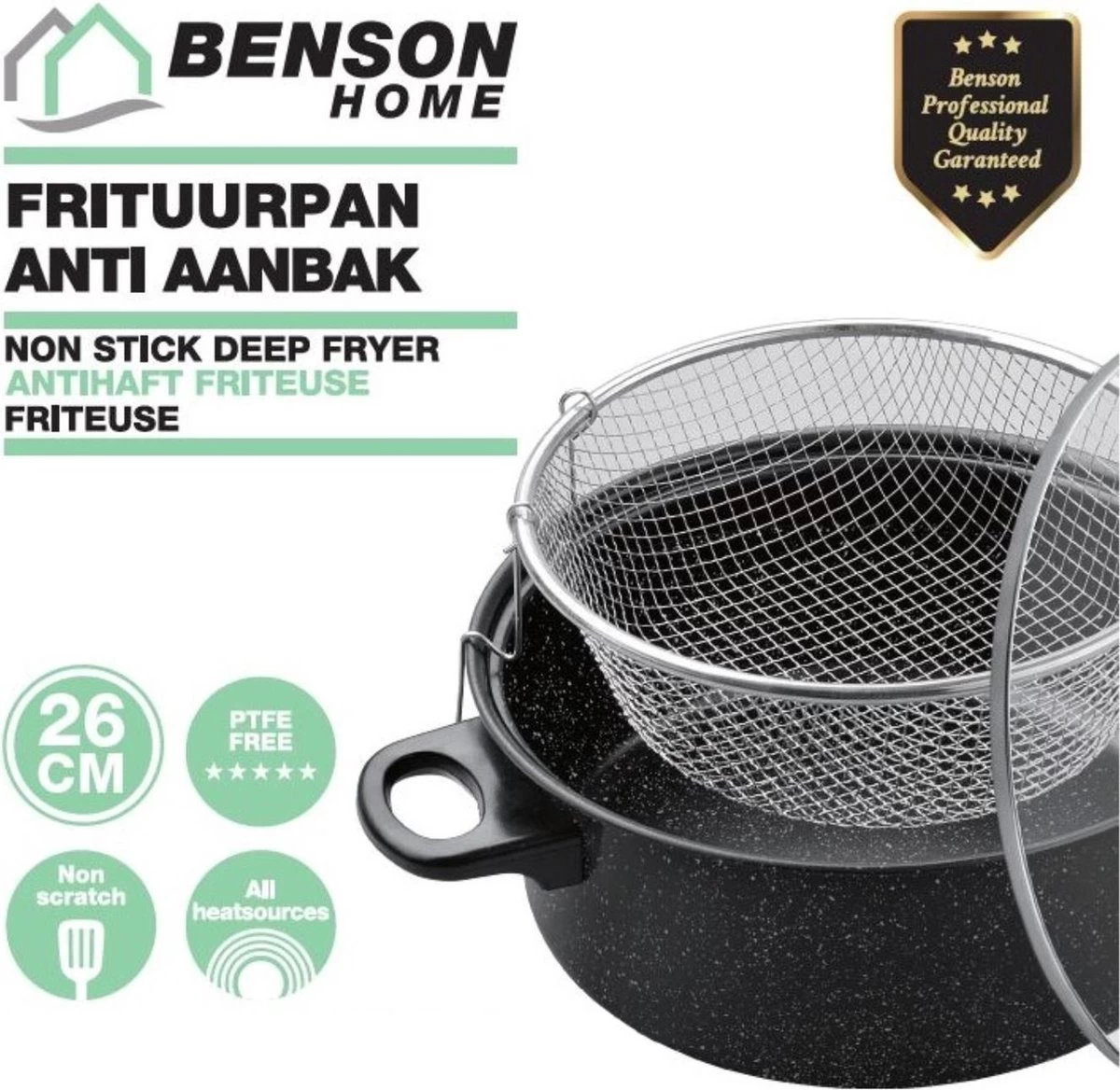 Benson Frituurpan Met Korf - Ø 26 Cm - Carbonstaal Met Marmer Coating 6 Benson Frituurpan Met Korf - Ø 26 Cm - Carbonstaal Met Marmer Coating - Afbeelding 4