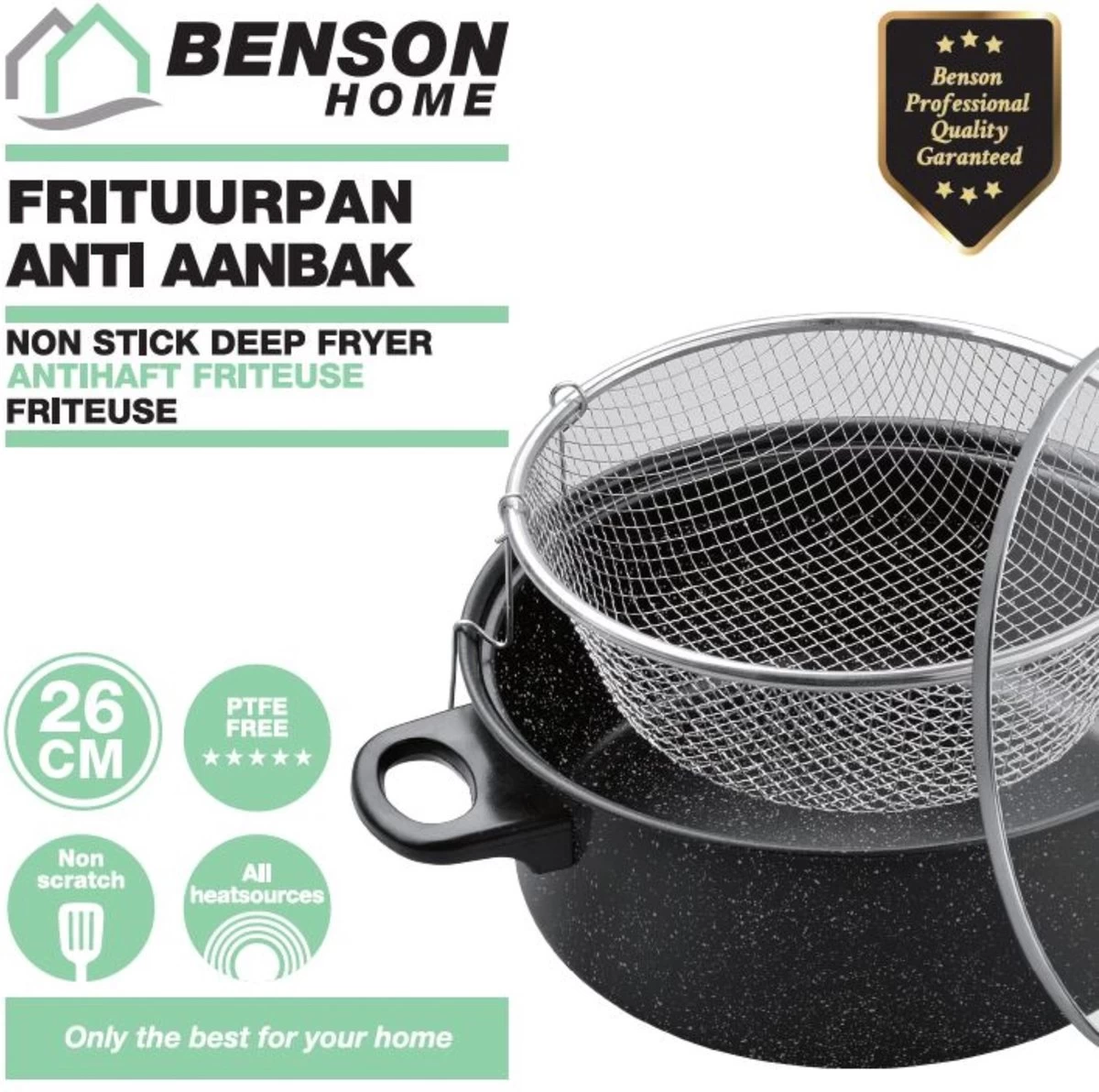 Benson Frituurpan Met Korf - Ø 26 Cm - Carbonstaal Met Marmer Coating 8 Benson Frituurpan Met Korf - Ø 26 Cm - Carbonstaal Met Marmer Coating - Afbeelding 6