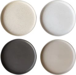 Gebaksbordjes - Taart Bordjes - 4 Stuks - Vaatwasser Bestendig - Keramiek - Wit - Beige - Bruin - Naturel