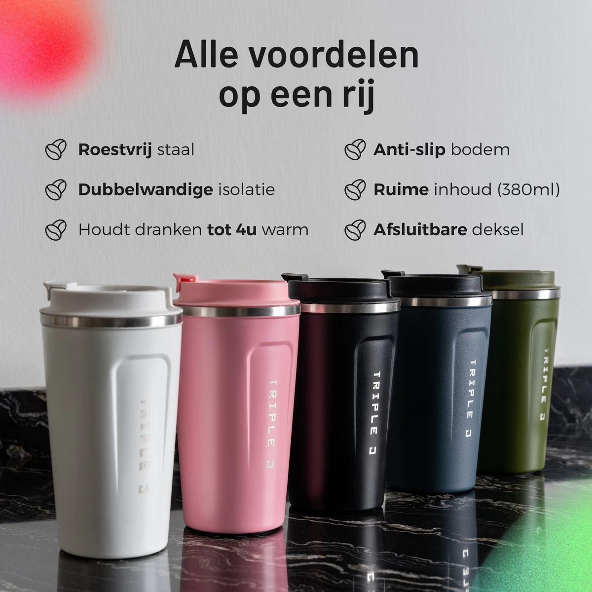 Triple J® Koffiebeker To Go - Thermosbeker - BPA & Lekvrij - 510ml - Blauw 4 Triple J® Koffiebeker To Go - Thermosbeker - BPA & Lekvrij - 510ml - Blauw - Afbeelding 2