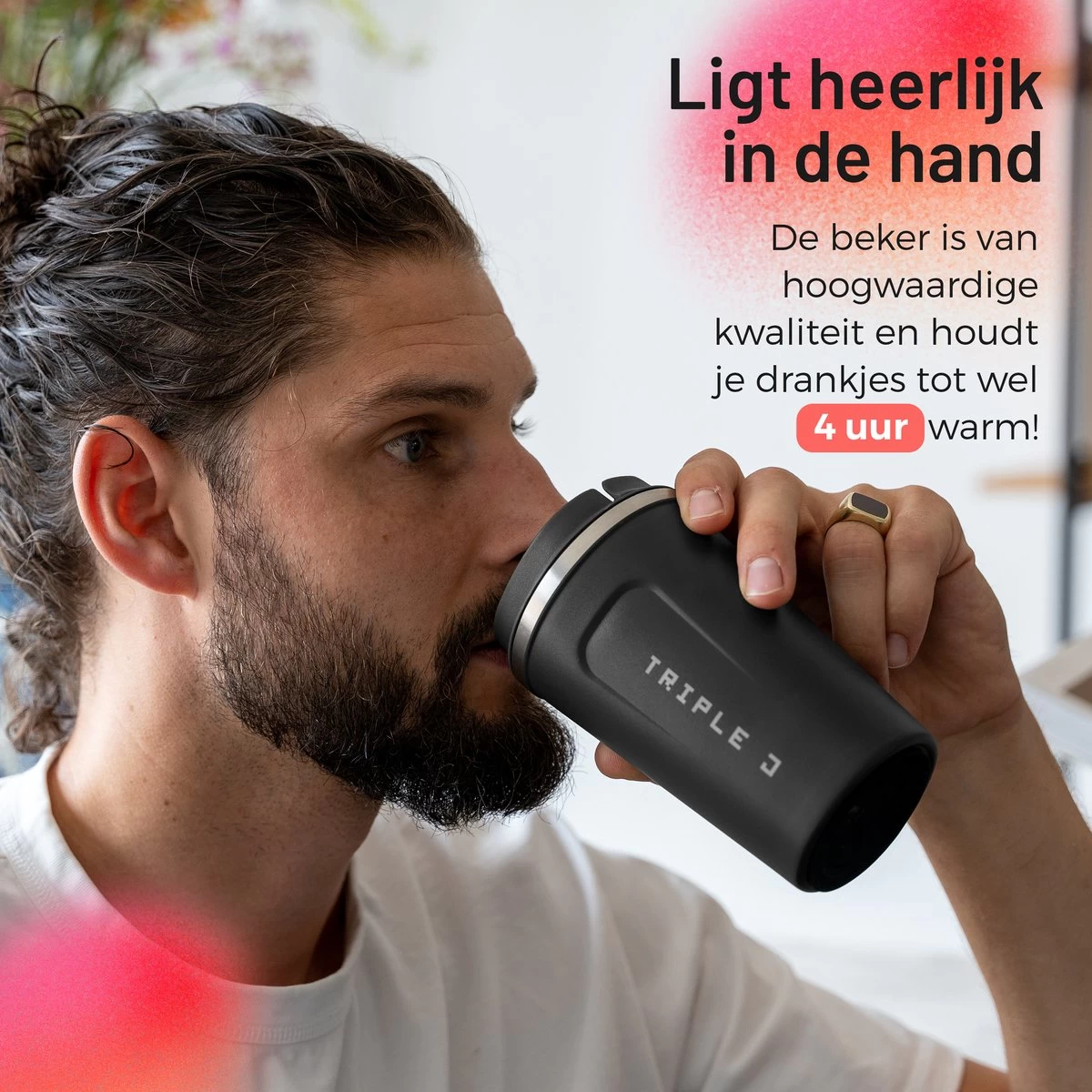 Triple J® Koffiebeker To Go - Thermosbeker - BPA & Lekvrij - 380ml - Zwart 6 Triple J® Koffiebeker To Go - Thermosbeker - BPA & Lekvrij - 380ml - Zwart - Image 4