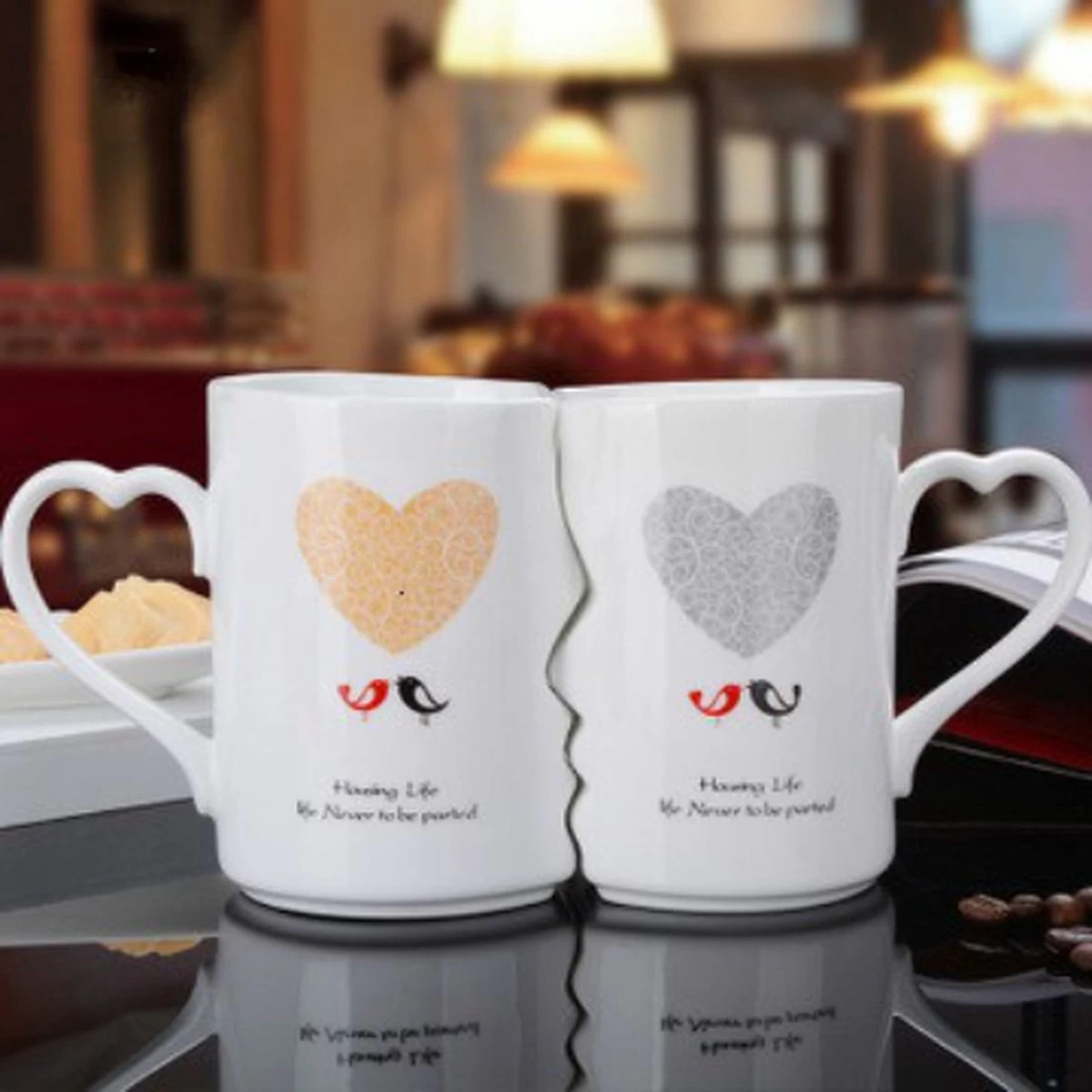 Faseras Liefdesmok/Couple Mok - Liefdesgeschenk - Huwelijksgeschenk - Hartje/Vogeltje - Porselein - 360ml - Wit 3 Faseras Liefdesmok/Couple Mok - Liefdesgeschenk - Huwelijksgeschenk - Hartje/Vogeltje - Porselein - 360ml - Wit