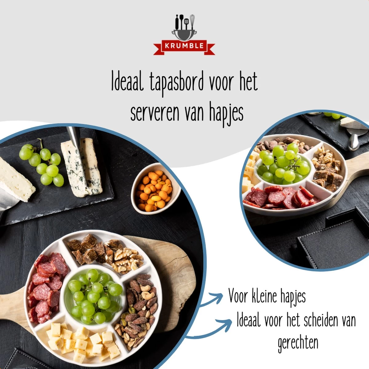 Krumble Tapasbord Met 5 Vakken / Servies / Borden / Hapjesbord / Serveerschalen / Serveerborden / Gourmetbord - Wit 4 Krumble Tapasbord Met 5 Vakken / Servies / Borden / Hapjesbord / Serveerschalen / Serveerborden / Gourmetbord - Wit - Afbeelding 2