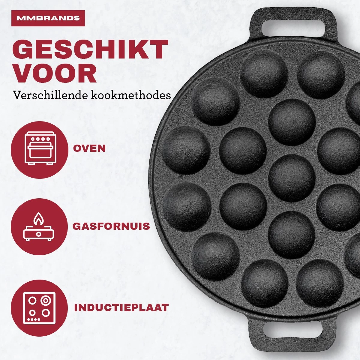 MM Brands Poffertjespan - Poffertjesmaker - Inductie / Oven / BBQ - Inclusief Handvat, Borstel En Vorken 4 MM Brands Poffertjespan - Poffertjesmaker - Inductie / Oven / BBQ - Inclusief Handvat, Borstel En Vorken - Afbeelding 2
