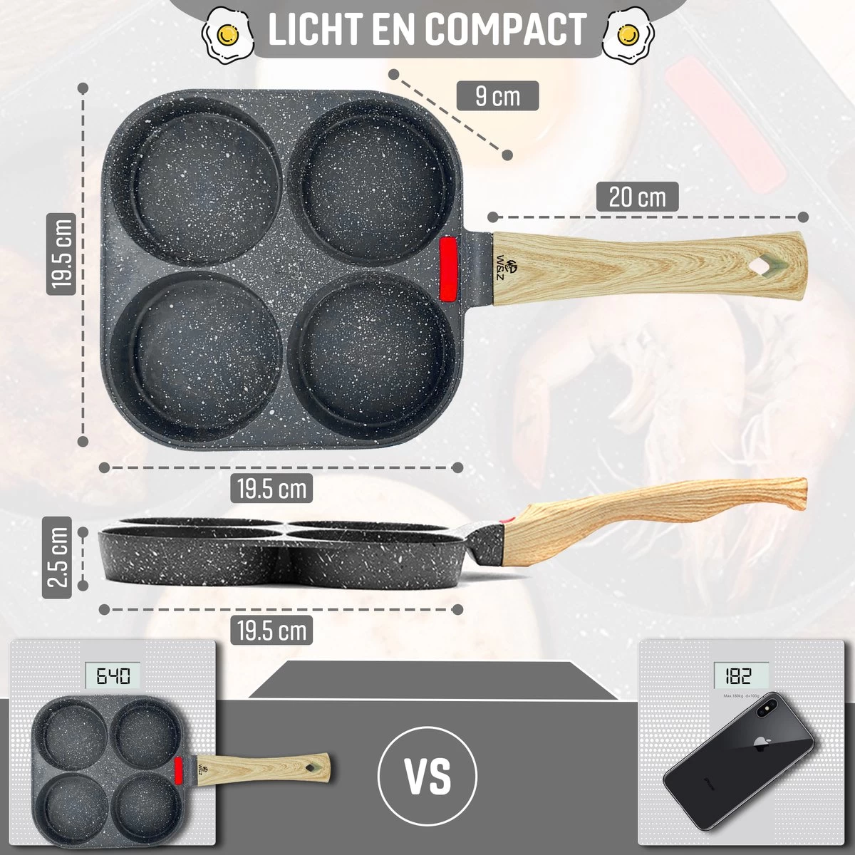 W&Z® Pannenkoekenpan Inductie - Pancake Pan - Omeletpan - Omeletmaker -Eierpan- Anti Aanbak - 4 Vakjes 5 W&Z® Pannenkoekenpan Inductie - Pancake Pan - Omeletpan - Omeletmaker -Eierpan- Anti Aanbak - 4 Vakjes - Afbeelding 3