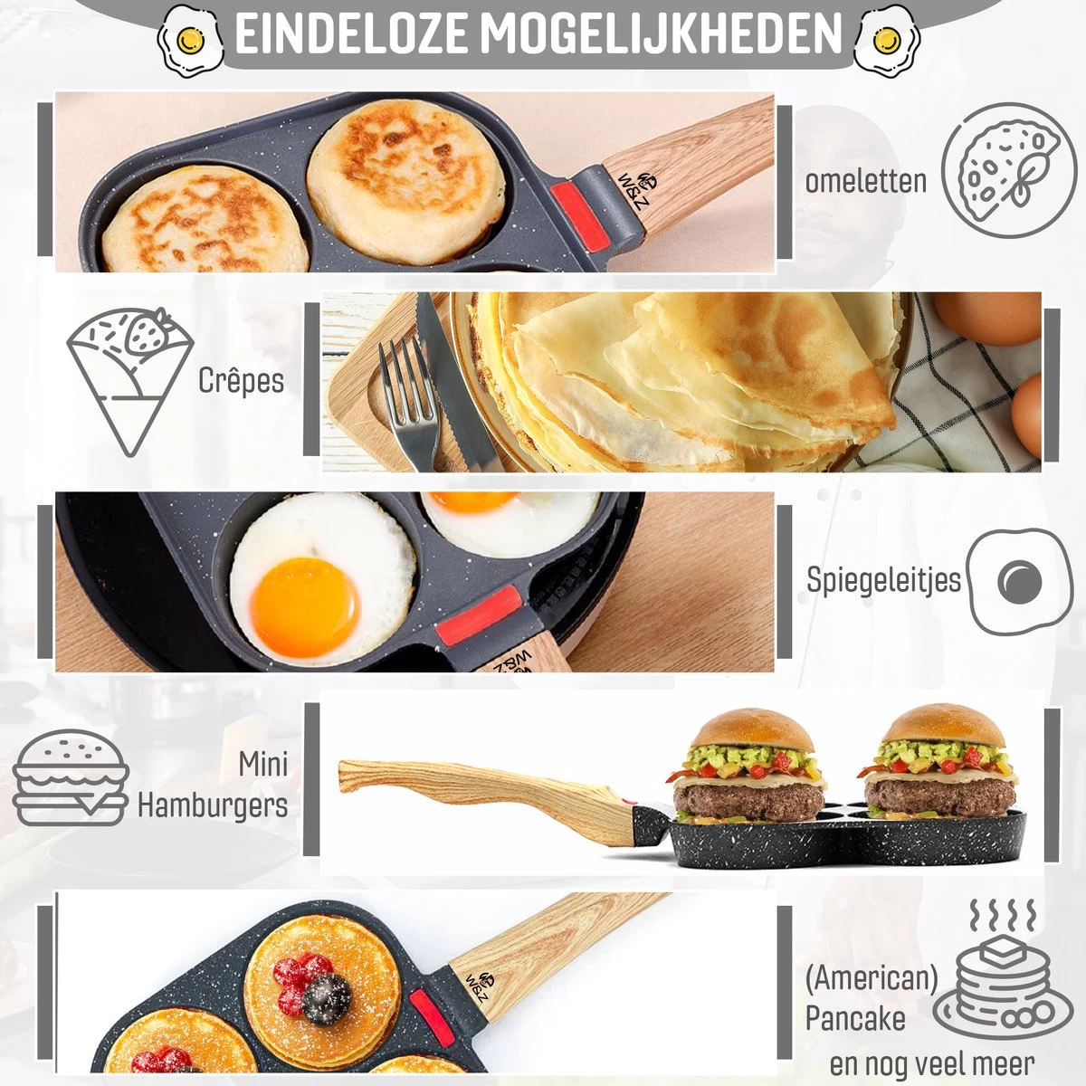 W&Z® Pannenkoekenpan Inductie - Pancake Pan - Omeletpan - Omeletmaker -Eierpan- Anti Aanbak - 4 Vakjes 10 W&Z® Pannenkoekenpan Inductie - Pancake Pan - Omeletpan - Omeletmaker -Eierpan- Anti Aanbak - 4 Vakjes - Afbeelding 8