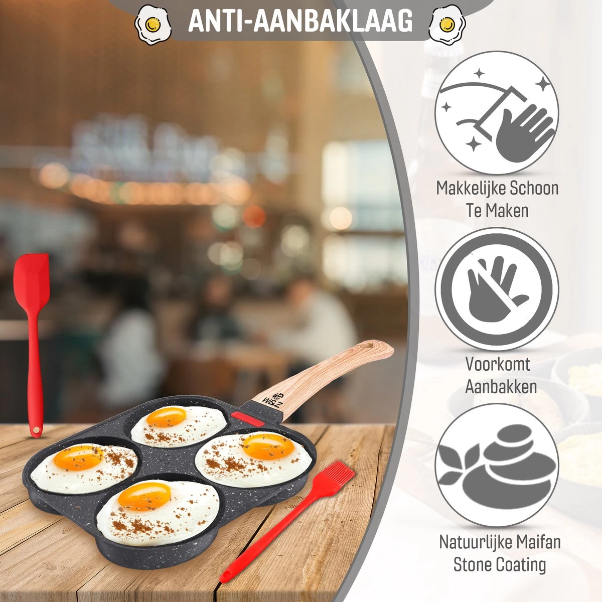 W&Z® Pannenkoekenpan Inductie - Pancake Pan - Omeletpan - Omeletmaker -Eierpan- Anti Aanbak - 4 Vakjes 11 W&Z® Pannenkoekenpan Inductie - Pancake Pan - Omeletpan - Omeletmaker -Eierpan- Anti Aanbak - 4 Vakjes - Afbeelding 9