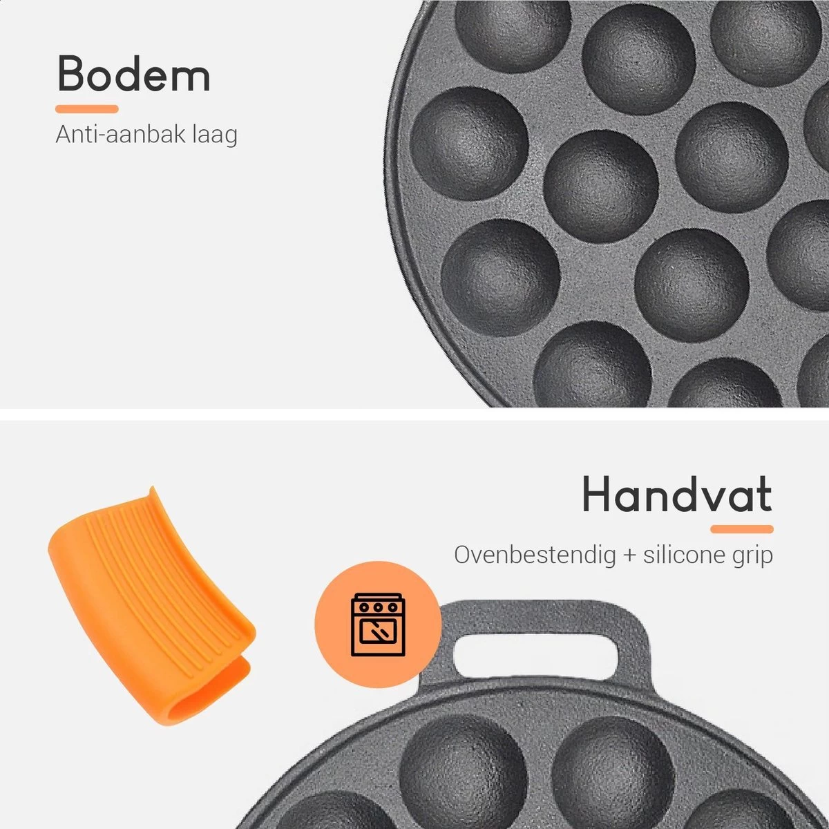 Ocina Poffertjespan – Combo Pack – 19 Poffertjes – Poffertjesmaker – Poffertjespan Inductie – Poffertjespan Electrisch – Gietijzeren Pan - Inclusief Doseerfles, Handvaten, 6x Poffertjesvorken En Invetkwast – Gratis Receptenboek 4 Ocina Poffertjespan – Combo Pack – 19 Poffertjes – Poffertjesmaker – Poffertjespan Inductie – Poffertjespan Electrisch – Gietijzeren Pan - Inclusief Doseerfles, Handvaten, 6x Poffertjesvorken En Invetkwast – Gratis Receptenboek - Afbeelding 2
