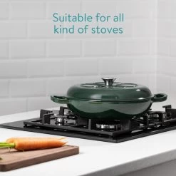 Navaris Gietijzeren Stoofpan Met Deksel- 3,5 Liter Gietijzeren Ovenschaal Van Email - Geschikt Voor Alle Warmtebronnen - Groen -Keukenbenodigdheden Winkel 1200x1200 392