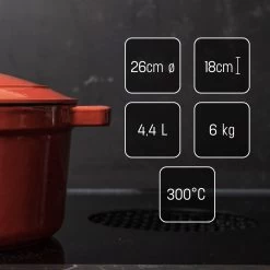 Daumonet Carême Rouge Gietijzeren Braadpan - Sudderpan Kersen Rood - Rond - Ø26 Cm - 4,4 Liter - PFAS & PFOA Vrij - Emaille - Geschikt Voor Alle Warmtebronnen - Elektrisch - Gas - Halogeen - Inductie - Keramisch - Vaatwasserbestendig -Keukenbenodigdheden Winkel 1200x1200 406