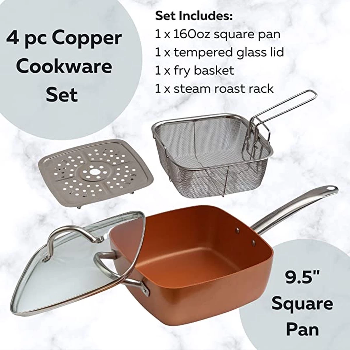 Nuovva Koperen Frituurpan, Met Diepe Zijkanten & Deksel 4 Nuovva Koperen Frituurpan, Met Diepe Zijkanten & Deksel - Afbeelding 2