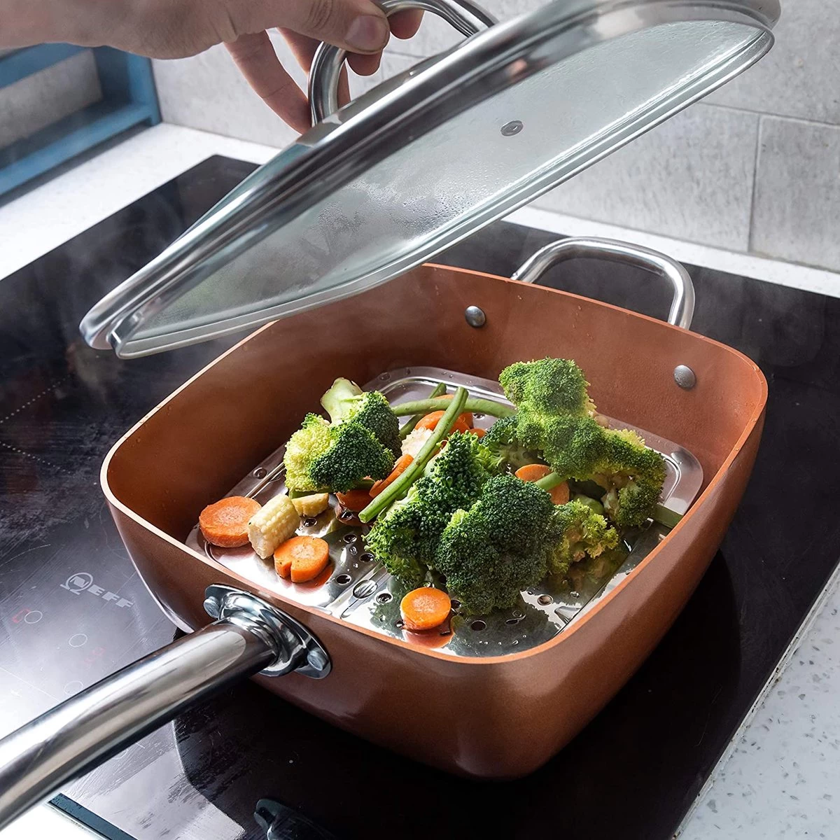 Nuovva Koperen Frituurpan, Met Diepe Zijkanten & Deksel 6 Nuovva Koperen Frituurpan, Met Diepe Zijkanten & Deksel - Afbeelding 4