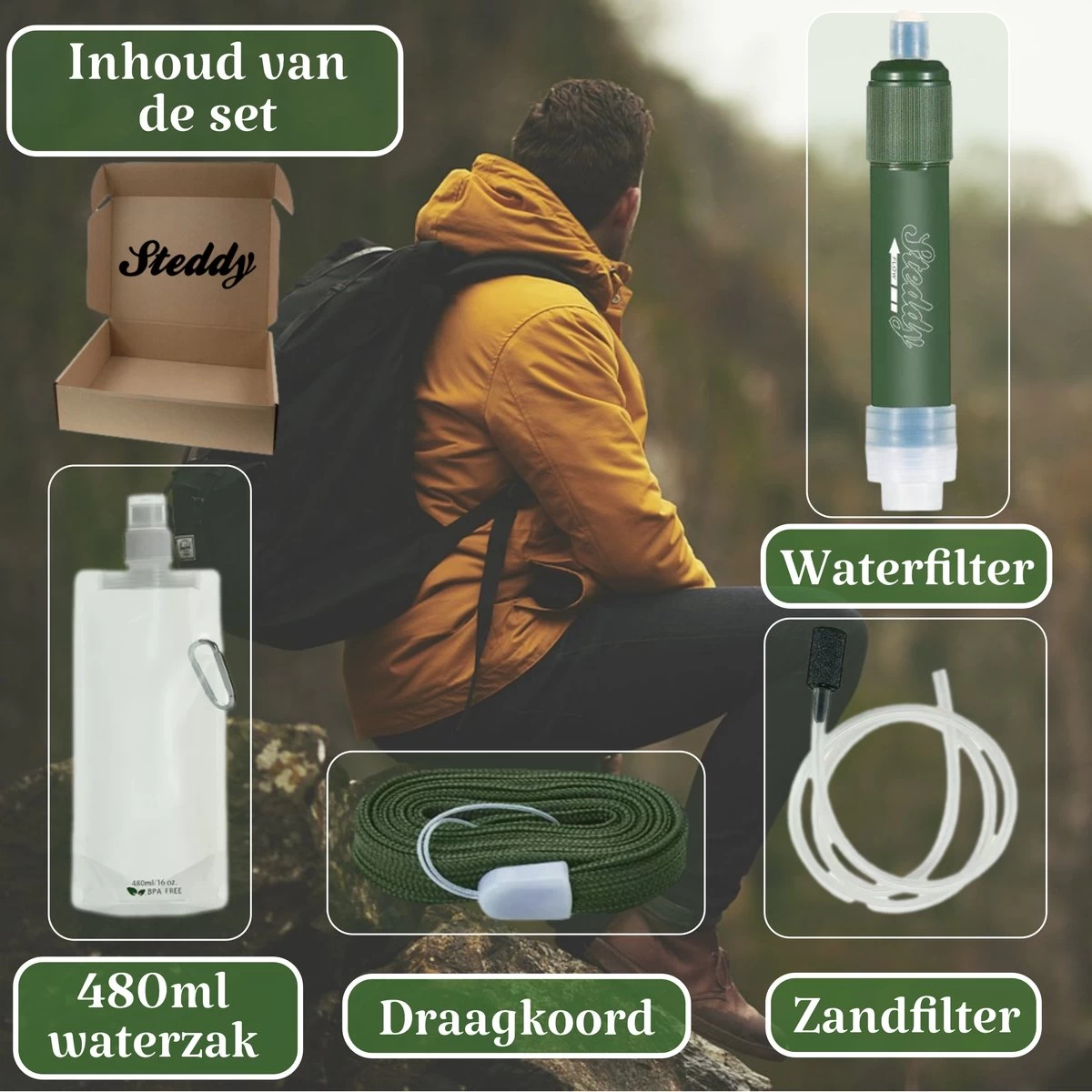 Waterfilter Survival Steddy Pro - Zuiver Gratis Drinkwater - Waterfles Waterzuivering - Waterfilter Kraan - Outdoor - FILTER 4000 LITER! 9 Waterfilter Survival Steddy Pro - Zuiver Gratis Drinkwater - Waterfles Waterzuivering - Waterfilter Kraan - Outdoor - FILTER 4000 LITER! - Afbeelding 7