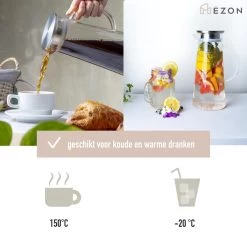 MÊZON® Schenkkan - Glazen Waterkan - Waterkaraf Voor Fruitwater - Multifunctionele Decanteer Karaf - Kan Met Deksel - 1.5L Capaciteit -Keukenbenodigdheden Winkel 1200x1200 803