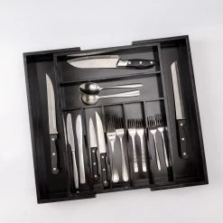 Merkloos Decopatent® Uitschuifbaar Bestekbak - Besteklade - 7 Vaks -> Uitschuifbaar Naar 9 Vakken - Bestekbakken Organizer - Bamboe - Zwart -Keukenbenodigdheden Winkel 1200x1200 836