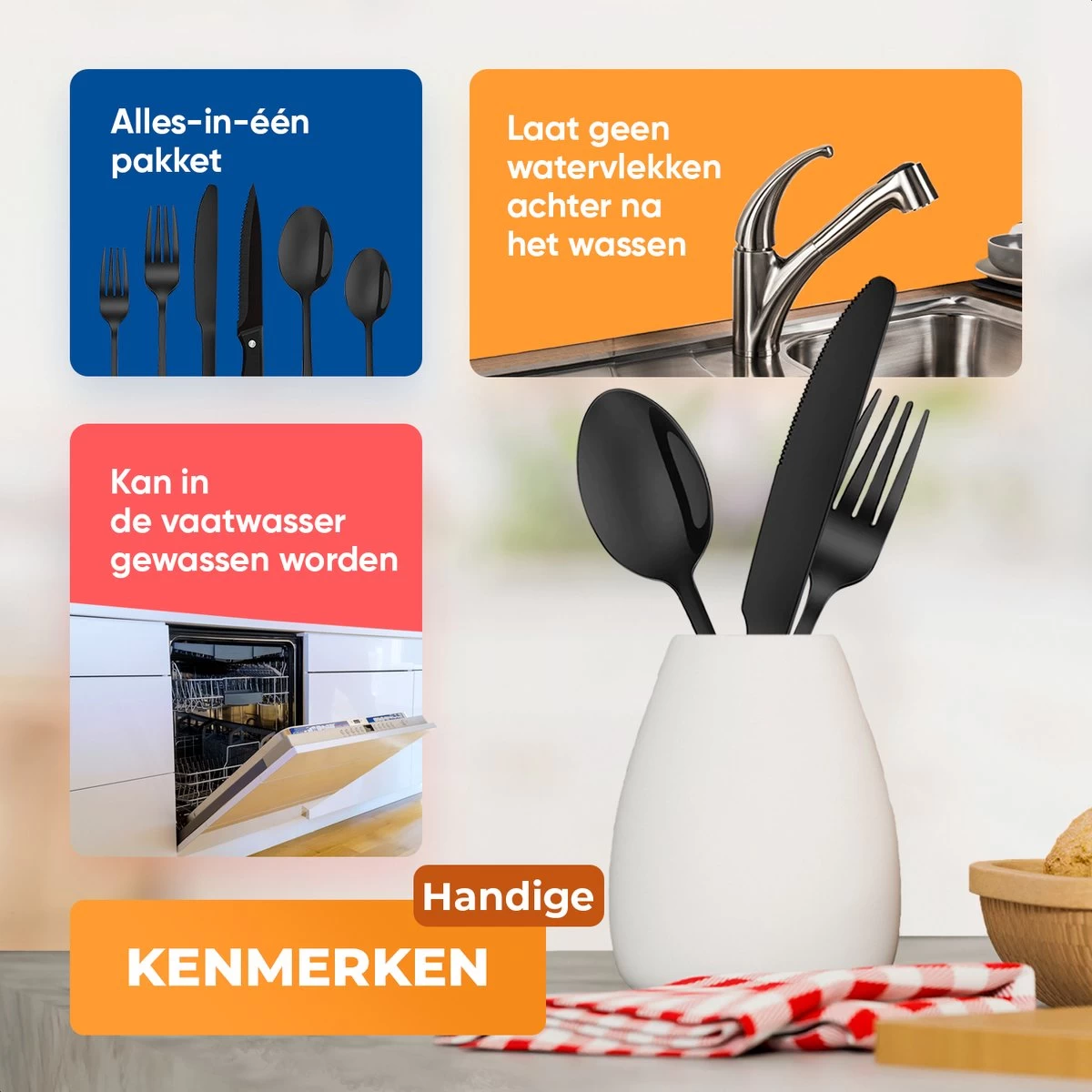 Strex Bestekset 6 Persoons - Zwart - 36-delig - Roestvrij Staal - Lepels, Messen, Vorken En Steakmessen - Hoogwaardige Kwaliteit 5 Strex Bestekset 6 Persoons - Zwart - 36-delig - Roestvrij Staal - Lepels, Messen, Vorken En Steakmessen - Hoogwaardige Kwaliteit - Afbeelding 3