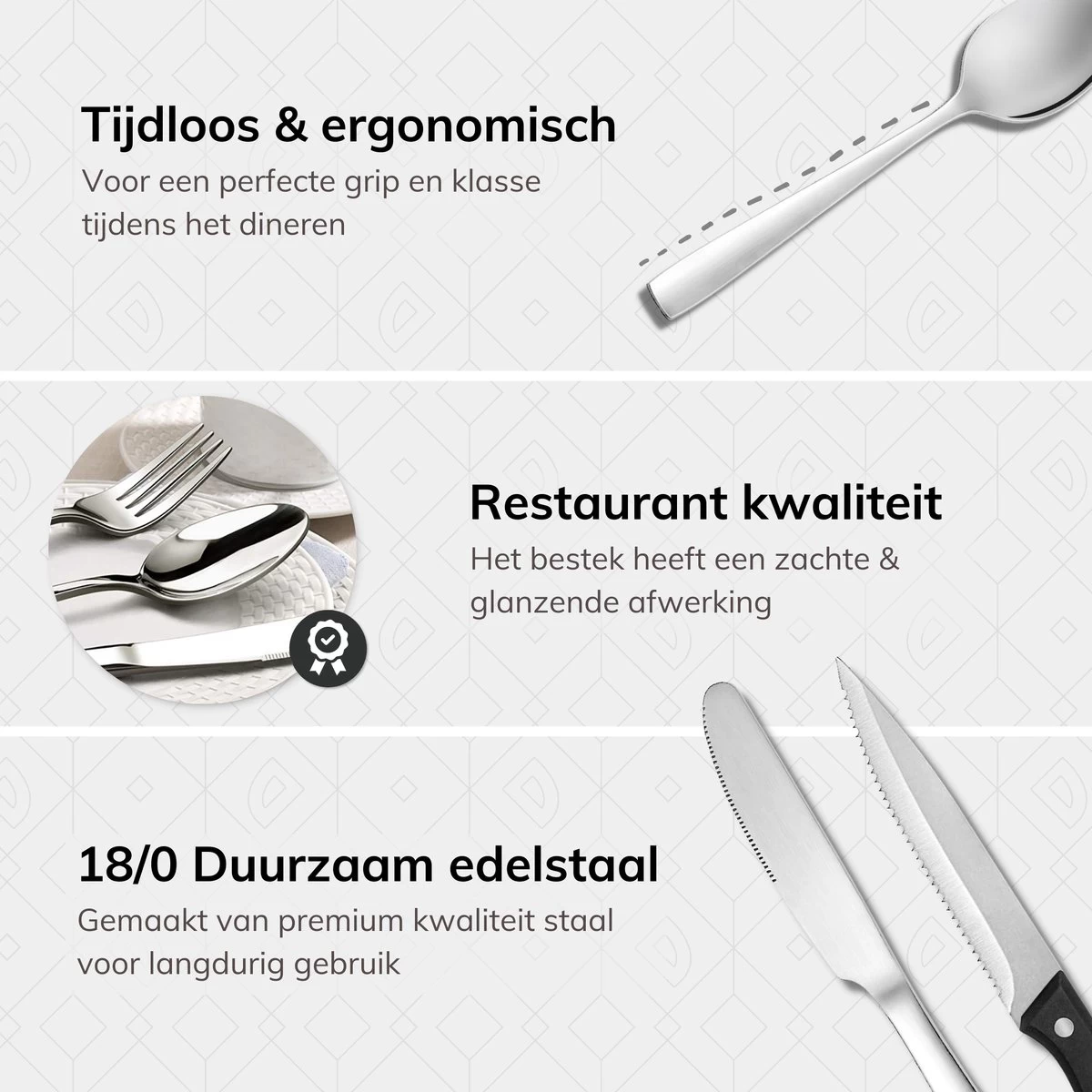 Deleca 8 Persoons Bestekset (48-delig) - Lepels, Messen, Vorken & Steakmessen - Vaatwasserbestendig - Zilver / RVS 8 Deleca 8 Persoons Bestekset (48-delig) - Lepels, Messen, Vorken & Steakmessen - Vaatwasserbestendig - Zilver / RVS - Afbeelding 6