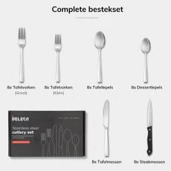 Deleca 8 Persoons Bestekset (48-delig) - Lepels, Messen, Vorken & Steakmessen - Vaatwasserbestendig - Zilver / RVS 21 Deleca 8 Persoons Bestekset (48-delig) - Lepels, Messen, Vorken & Steakmessen - Vaatwasserbestendig - Zilver / RVS -Keukenbenodigdheden Winkel 1200x1200 868