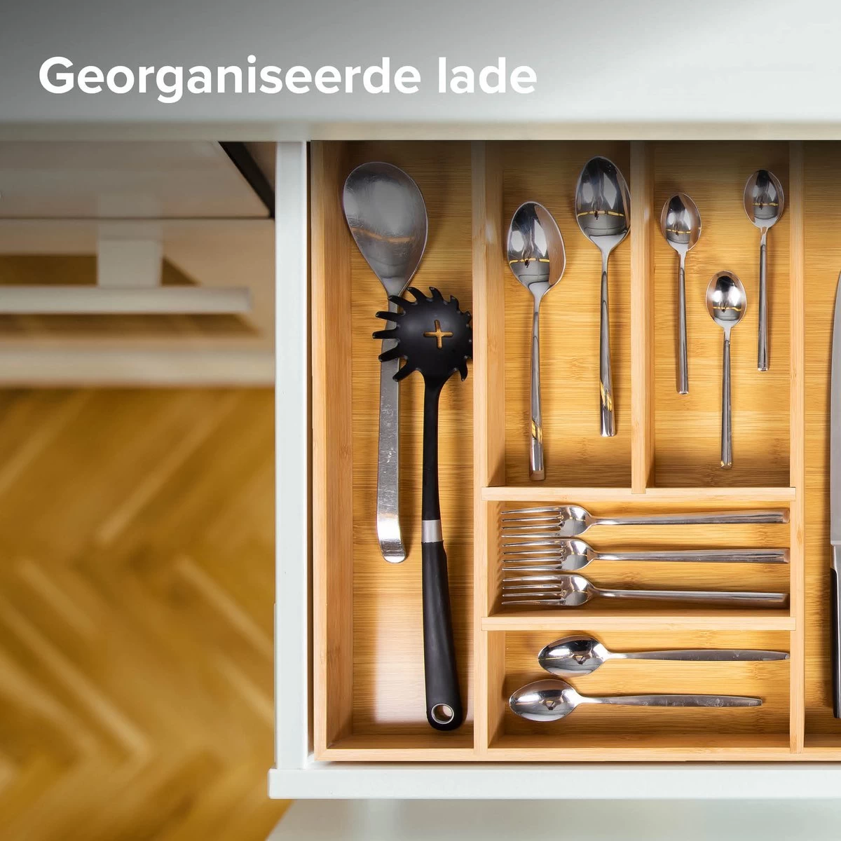 Grote Bestekbak Bamboe 51x47cm | Besteklade Van Coninx | Bestekhouder | Opbergbak | Duurzaam | Voor Laden Van 47cm Diep 5 Grote Bestekbak Bamboe 51x47cm | Besteklade Van Coninx | Bestekhouder | Opbergbak | Duurzaam | Voor Laden Van 47cm Diep - Afbeelding 3