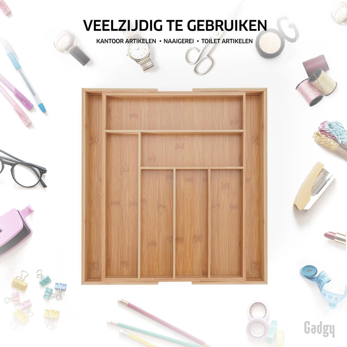 Gadgy Uitschuifbare Bestekbak - Uitschuifbare Bestekcassette Hout - Besteklade - Ladeverdeler - 6/8 Vakken - Bamboe 9 Gadgy Uitschuifbare Bestekbak - Uitschuifbare Bestekcassette Hout - Besteklade - Ladeverdeler - 6/8 Vakken - Bamboe - Image 7