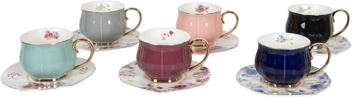 Clayre & Eef Kop En Schotel Set Van 6 250 Ml Meerkleurig Porselein Rond Bloemen Servies Cadeau Voor Haar Cappuccino 13 Clayre & Eef Kop En Schotel Set Van 6 250 Ml Meerkleurig Porselein Rond Bloemen Servies Cadeau Voor Haar Cappuccino - Afbeelding 11