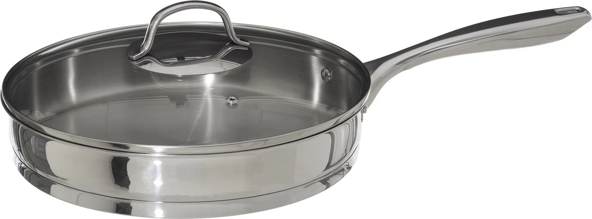 4goodz Dubbelwandige RVS Hapjespan Met Deksel 28 Cm - Zilver 3 4goodz Dubbelwandige RVS Hapjespan Met Deksel 28 Cm - Zilver