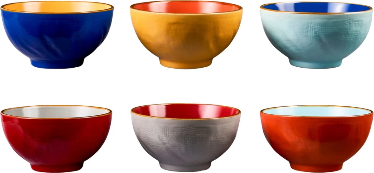 Vivi Oggi - Kom - Ontbijtkom - Kommen Set Van 6 - Ø 14cm - Kleurrijk - Italië 3 Vivi Oggi - Kom - Ontbijtkom - Kommen Set Van 6 - Ø 14cm - Kleurrijk - Italië