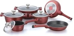 Herenthal Pannenset Inductie - Luxe 10-delige Koekenpan Inductie - Voor Alle Warmtebronnen - Pannen Met Glazen Deksels En Koudgrepen - Burgundy