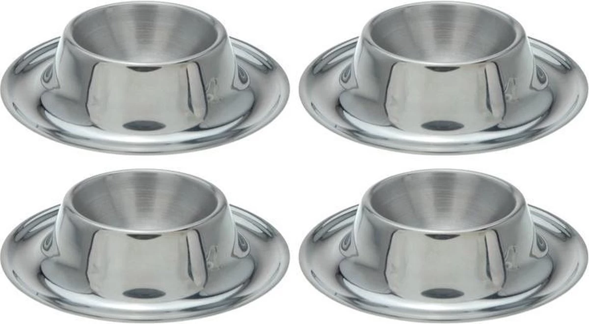 Merkloos 4x Stuks Eierdopjes Van RVS 8.5 X 2,5 Cm - Stapelbare Eierdopjes - Elk Weekend En Met Pasen