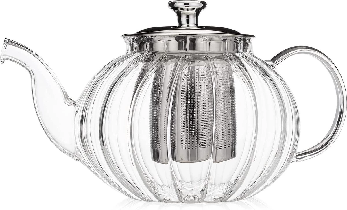 Glazen Theepot Met Filter (RVS) - 1.2 Liter - Pompoen Design - Thee Infuser – Borosilicaat – Anti-druppel Tuit 6 Glazen Theepot Met Filter (RVS) - 1.2 Liter - Pompoen Design - Thee Infuser – Borosilicaat – Anti-druppel Tuit - Afbeelding 4