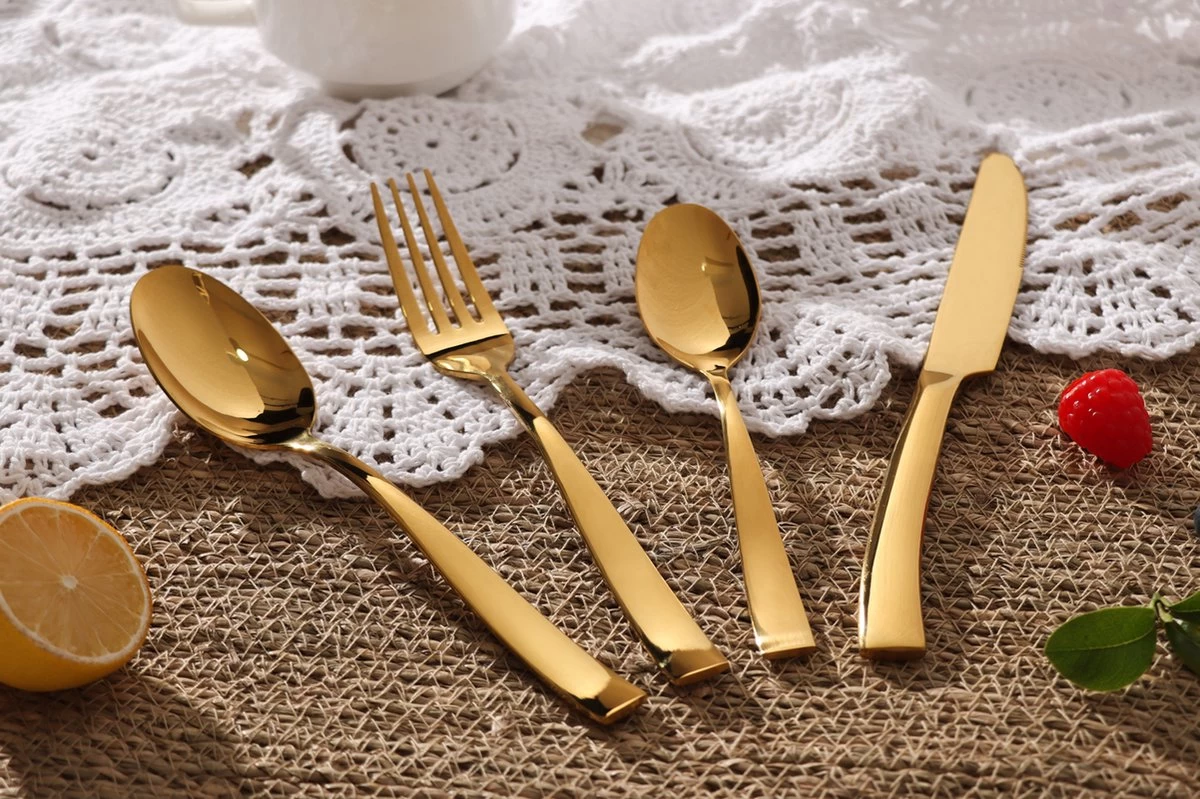 Bestekset - Bestek Goud -24 Delig-Zwitsers Kwaliteit-Complete Set-100% Roestvrijstaal-Gold 24k-Goud 24K 11 Bestekset - Bestek Goud -24 Delig-Zwitsers Kwaliteit-Complete Set-100% Roestvrijstaal-Gold 24k-Goud 24K - Afbeelding 9