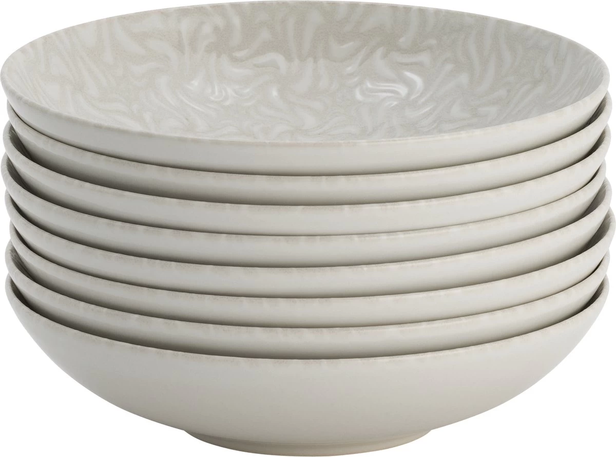 Lite-Body Hermes Pastabord - Set Van 8 Stuks - Ø 21 Cm - Aardewerk - Wit Relief Wave 3 Lite-Body Hermes Pastabord - Set Van 8 Stuks - Ø 21 Cm - Aardewerk - Wit Relief Wave